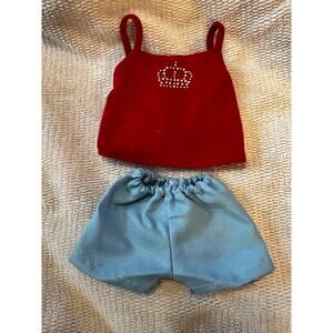 Doll Rhinestone Crown Red Tank Top Blue Shorts Clothing Set American Generation